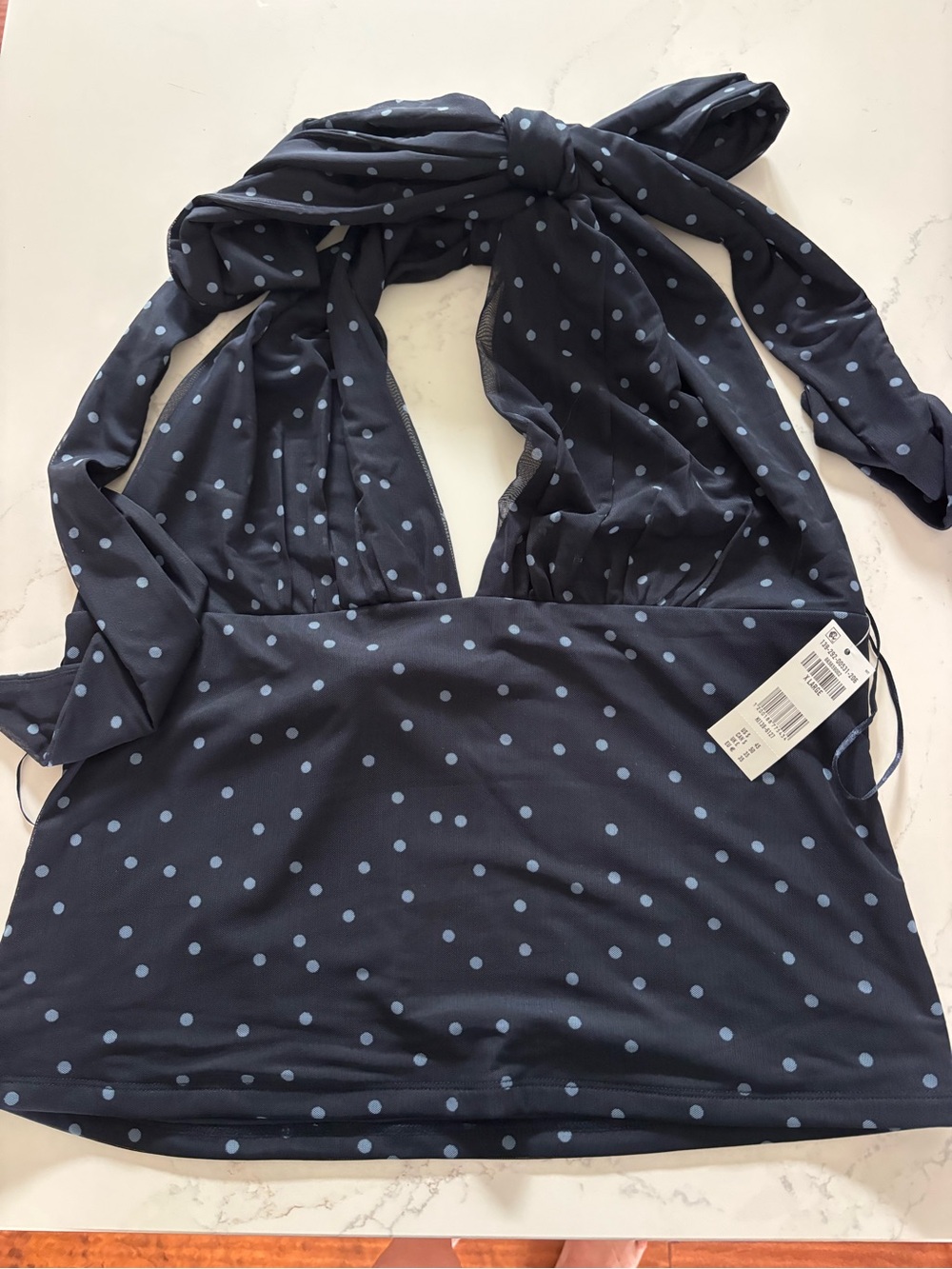 Abercrombie Navy Polka Dot Halter Top with Light Blue Dots